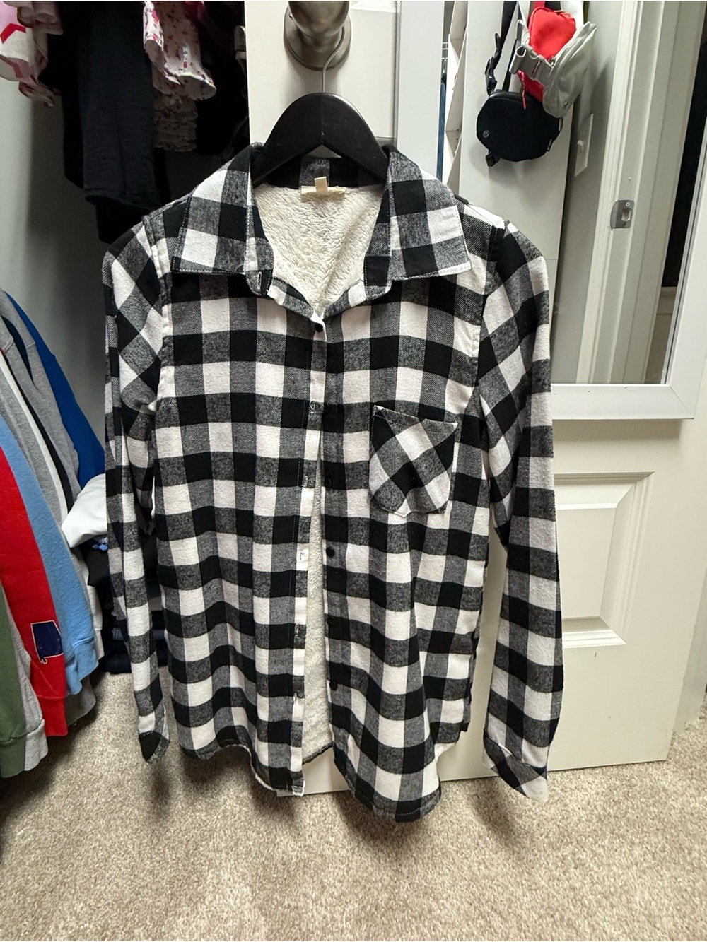 Cozy Black and White Plaid Button-Down Shirt Jacket for Women